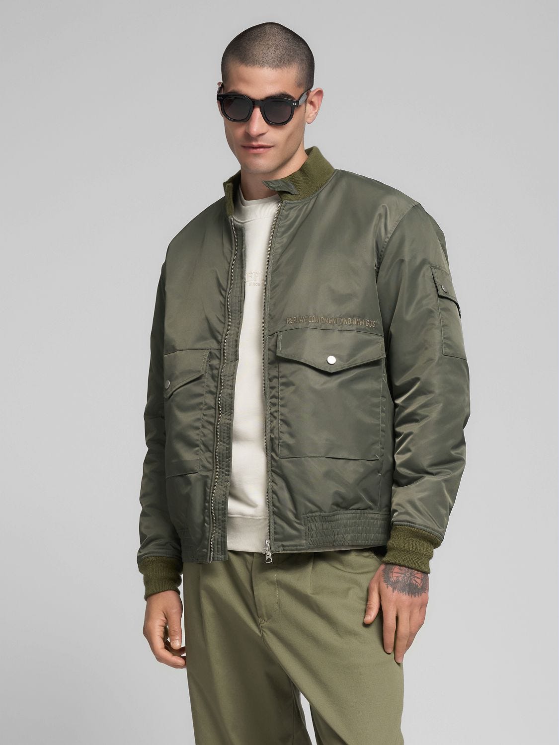 Recycled nylon rider jacket Combat green | Replay Jeans