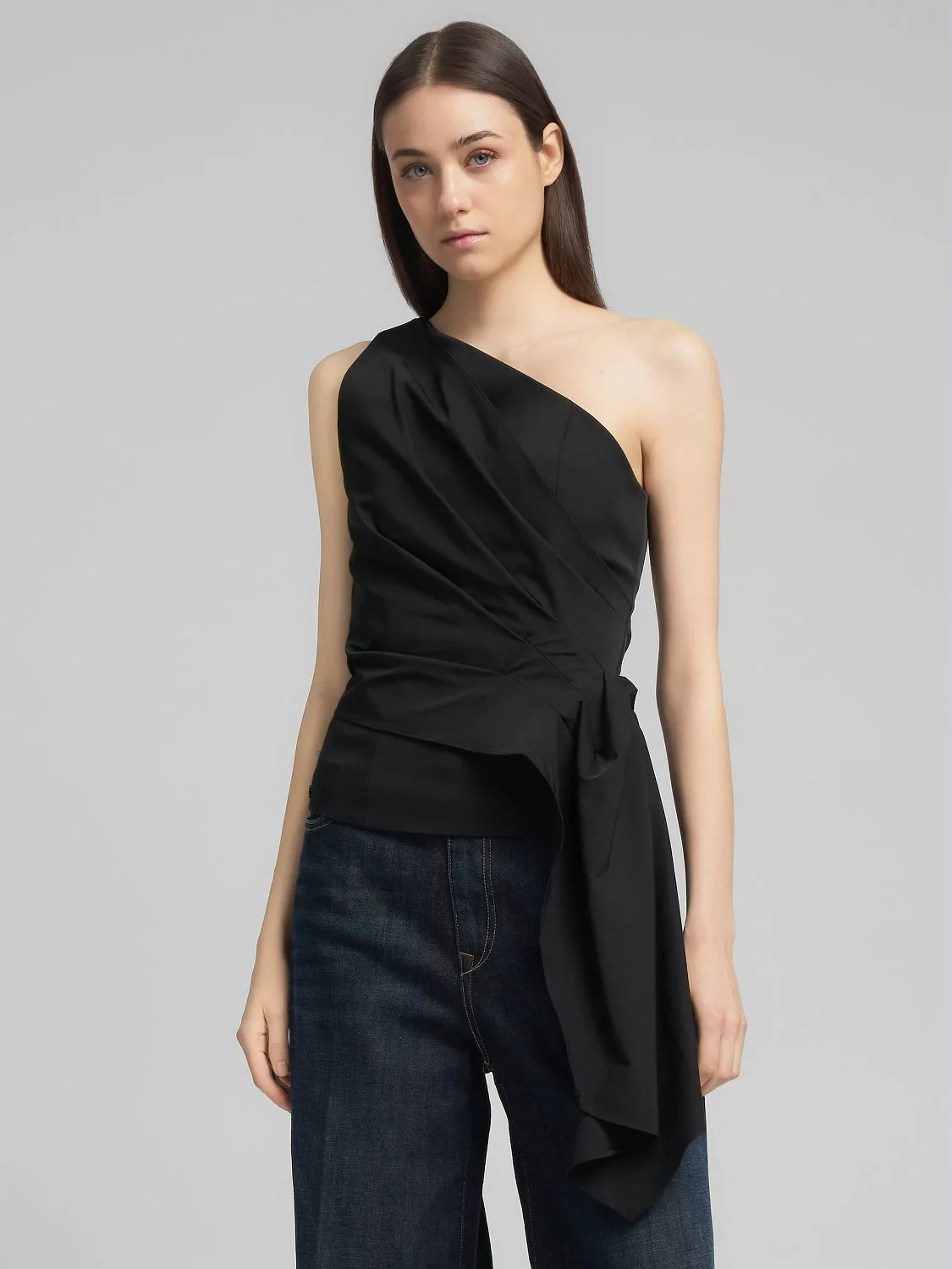 One-shoulder top with sash belt Black | Replay Jeans