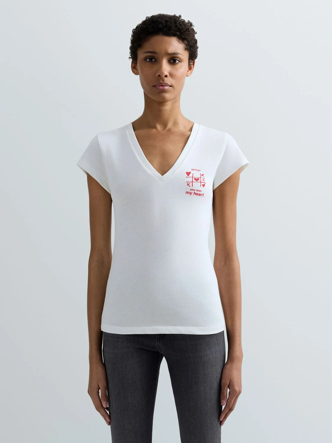 REPLAY COTTON SKINNY-FIT T-SHIRT W3467A.000.23792G NATURAL WHITE 2