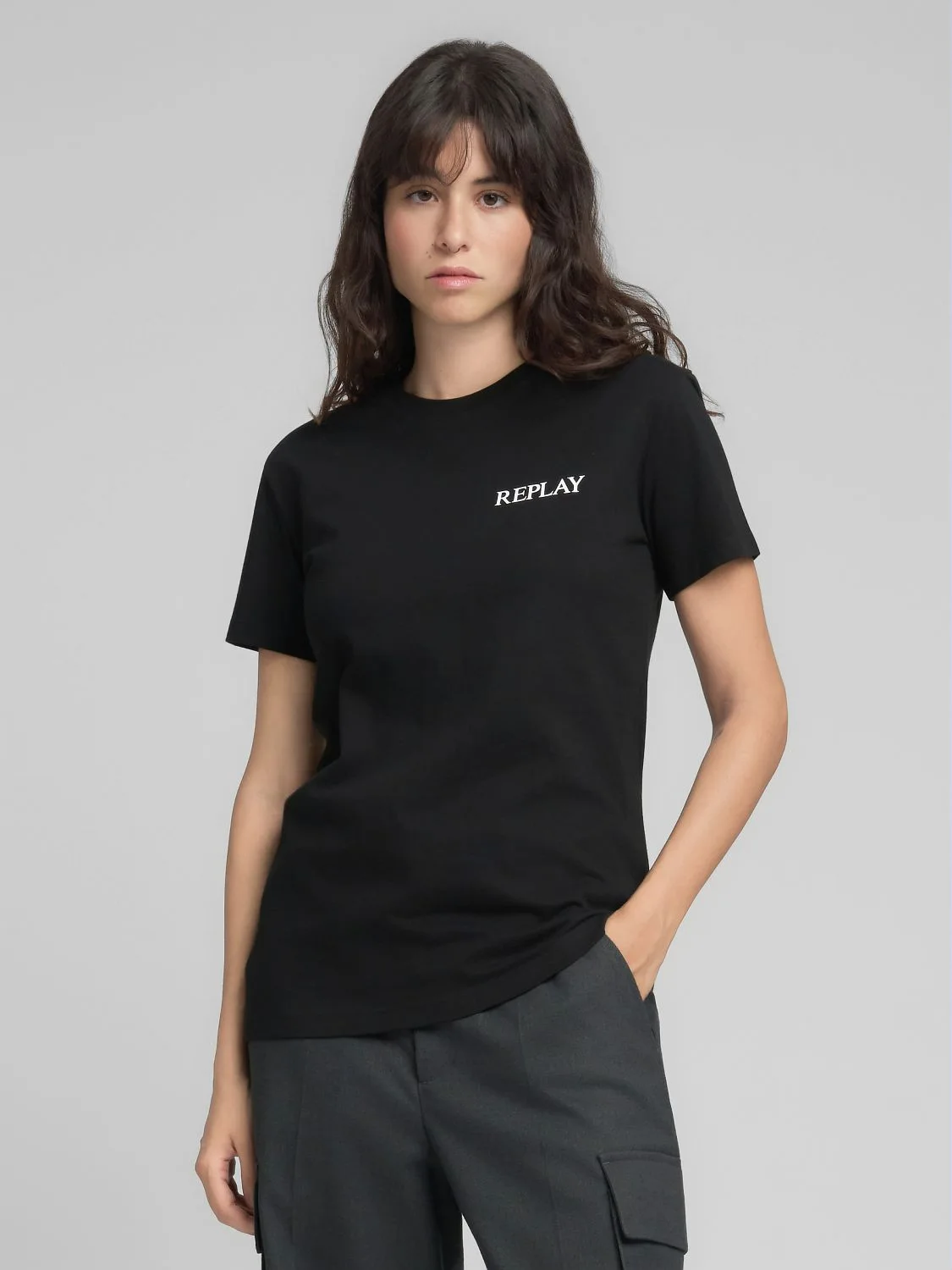 REPLAY JERSEY T-SHIRT WITH LETTERING W3566G.000.2660 BLACK 2