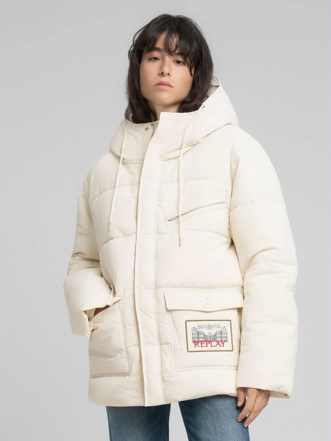 REPLAY HOODED PADDED JACKET W7906 .000.85282 WINTER WHITE 2