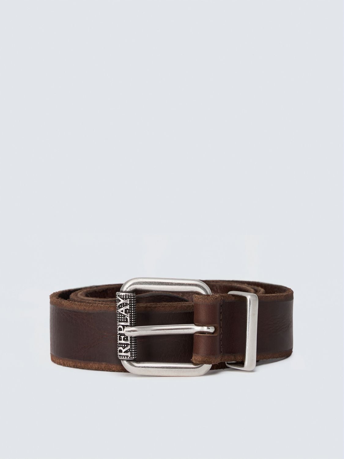 REPLAY LEATHER BELT WITH LOGO BUCKLE AM00BF.000.A7243P DARK BROWN 1