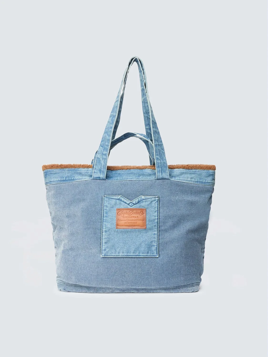 REPLAY DENIM SHOPPER BAG WITH FAUX SHEARLING FW01A6.000.A7243T INDIGO OVERDYED INDIGO 1