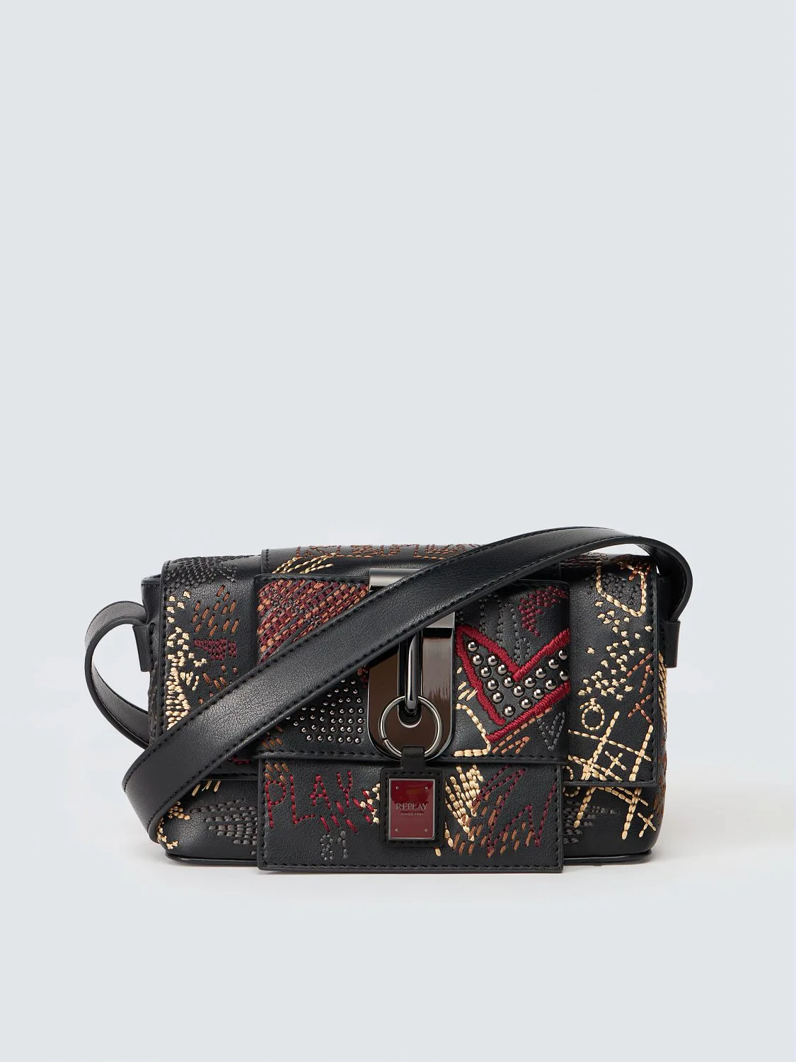 REPLAY CROSS-BODY BAG WITH EMBROIDERY AND PADLOCK FW01BG.000.A7243S BLACK 1