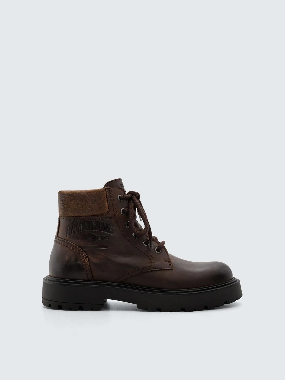 REPLAY CHAOS MOUNTAIN USED-EFFECT LEATHER ANKLE BOOTS GMC1V .000.C0203L DARK BROWN 1