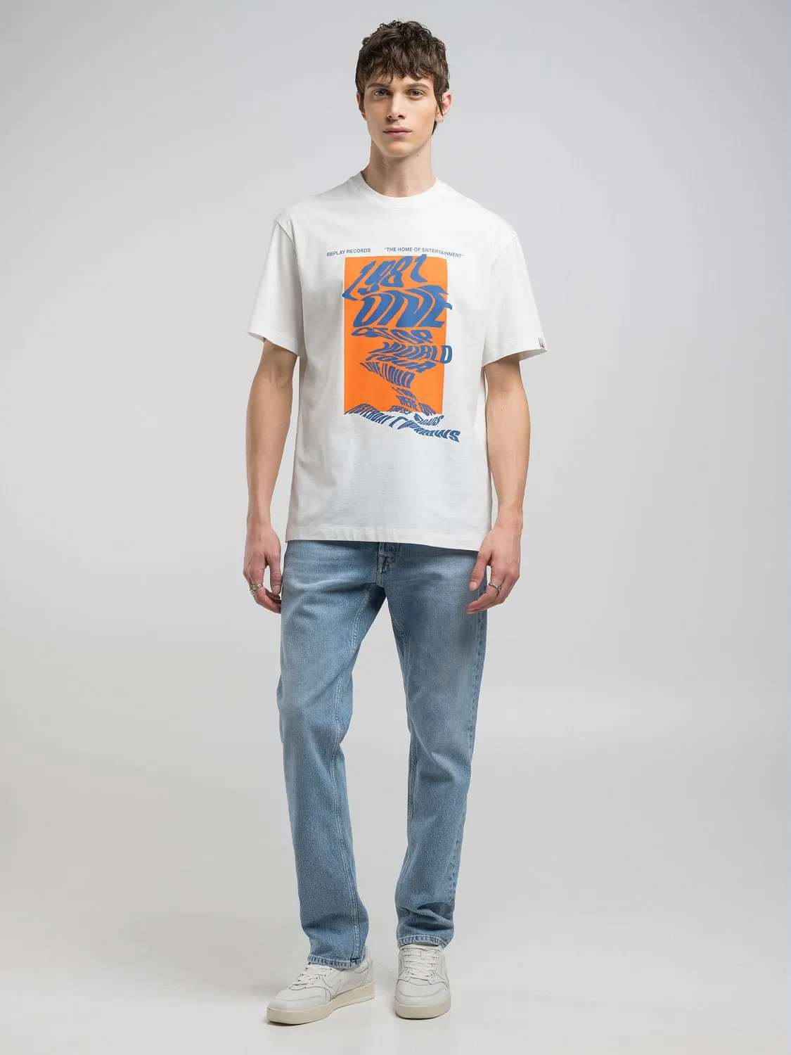 送料込★REPLAY★M3034 Tシャツ Cotton t-shirt with photo print Natural white | Replay Jeans