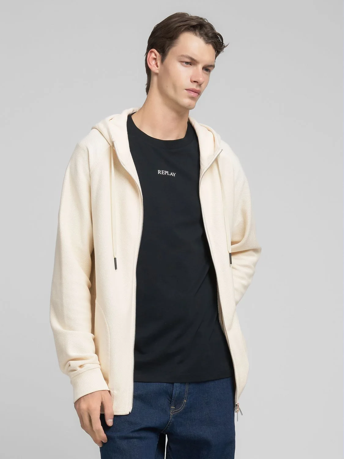 REPLAY KAPUZENSWEATSHIRT AUS BAUMWOLLFLEECE M3289 .000.23838 IVORY 2
