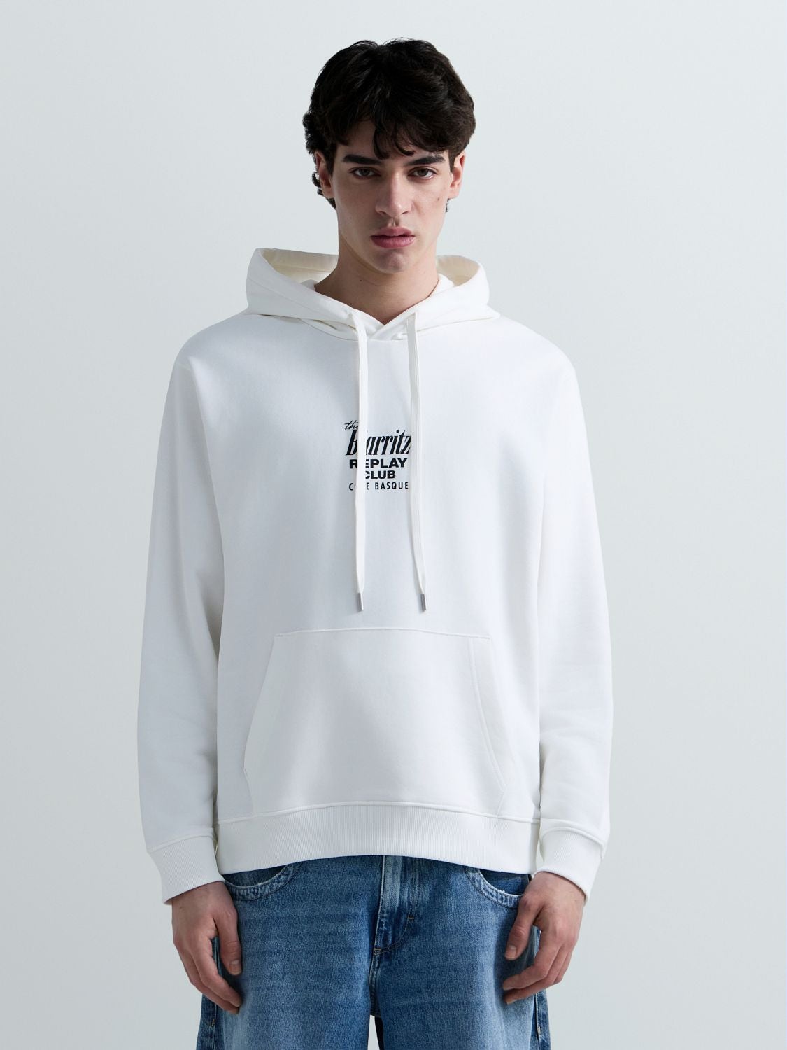 REPLAY TERRY COTTON HOODY WITH PRINT M3310 .000.23802 NATURAL WHITE 2