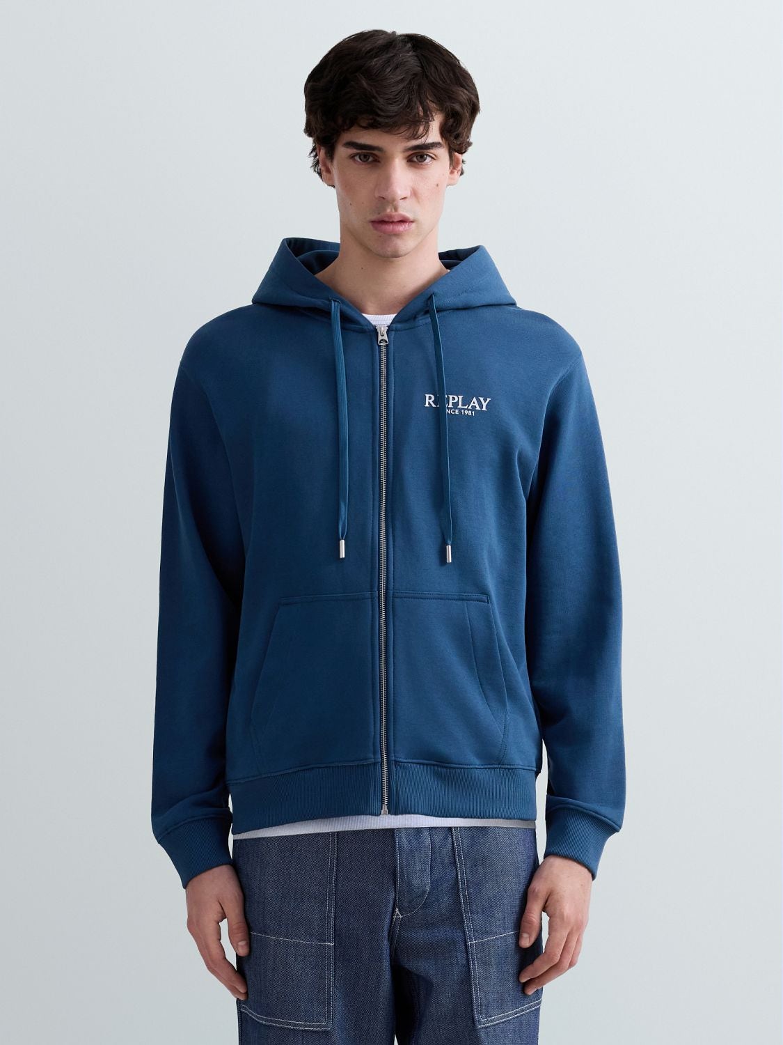 REPLAY SWEATSHIRT AUS BAUMWOLL-TERRY MIT REISSVERSCHLUSS UND KAPUZE M3311 .000.23802 PETROL BLUE 2