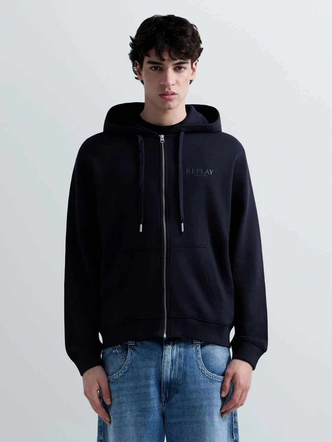 REPLAY TERRY COTTON ZIP-UP HOODY M3311 .000.23802 DARK NAVY 2