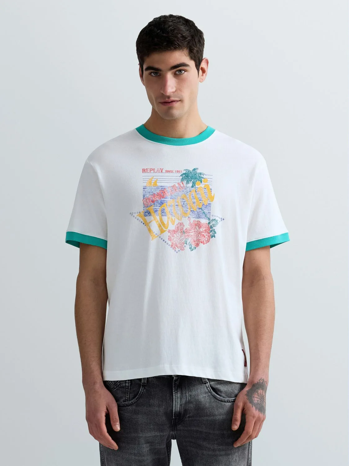 JERSEY-T-SHIRT MIT HAWAII-PRINT
