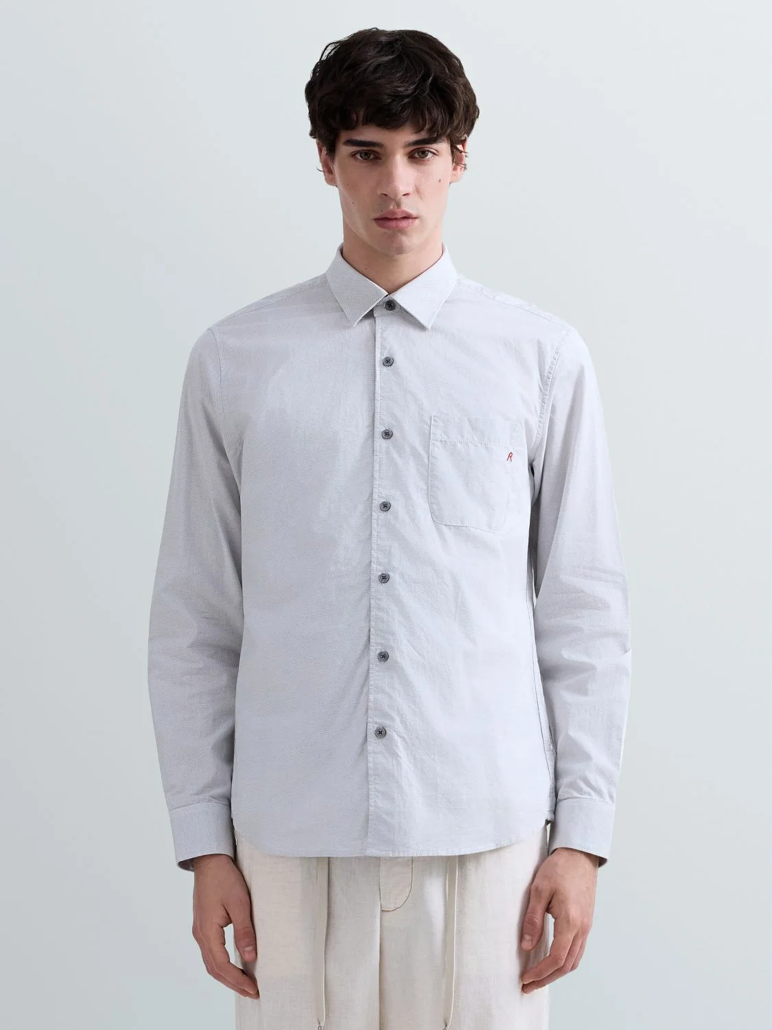 REPLAY BAUMWOLLHEMD MIT FEINEM MUSTER M4148 .000.52864 LIGHT GRAY/BLACK 2