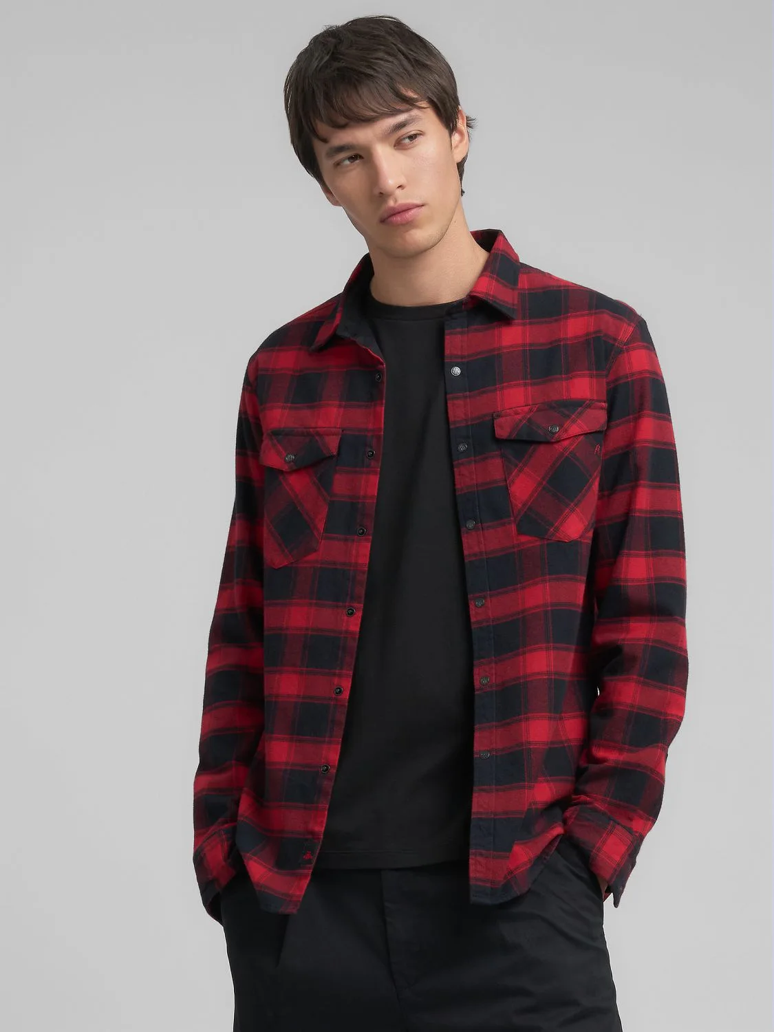 REPLAY CHEQUERED FLANNEL SHIRT WITH EMBROIDERY M4151R.000.52830 BLACK/RED 2