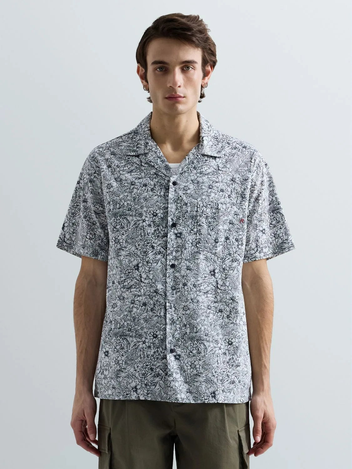 REPLAY FLOWER-PRINT POPLIN SHIRT M4157 .000.75102 WHITE/BLUE 2