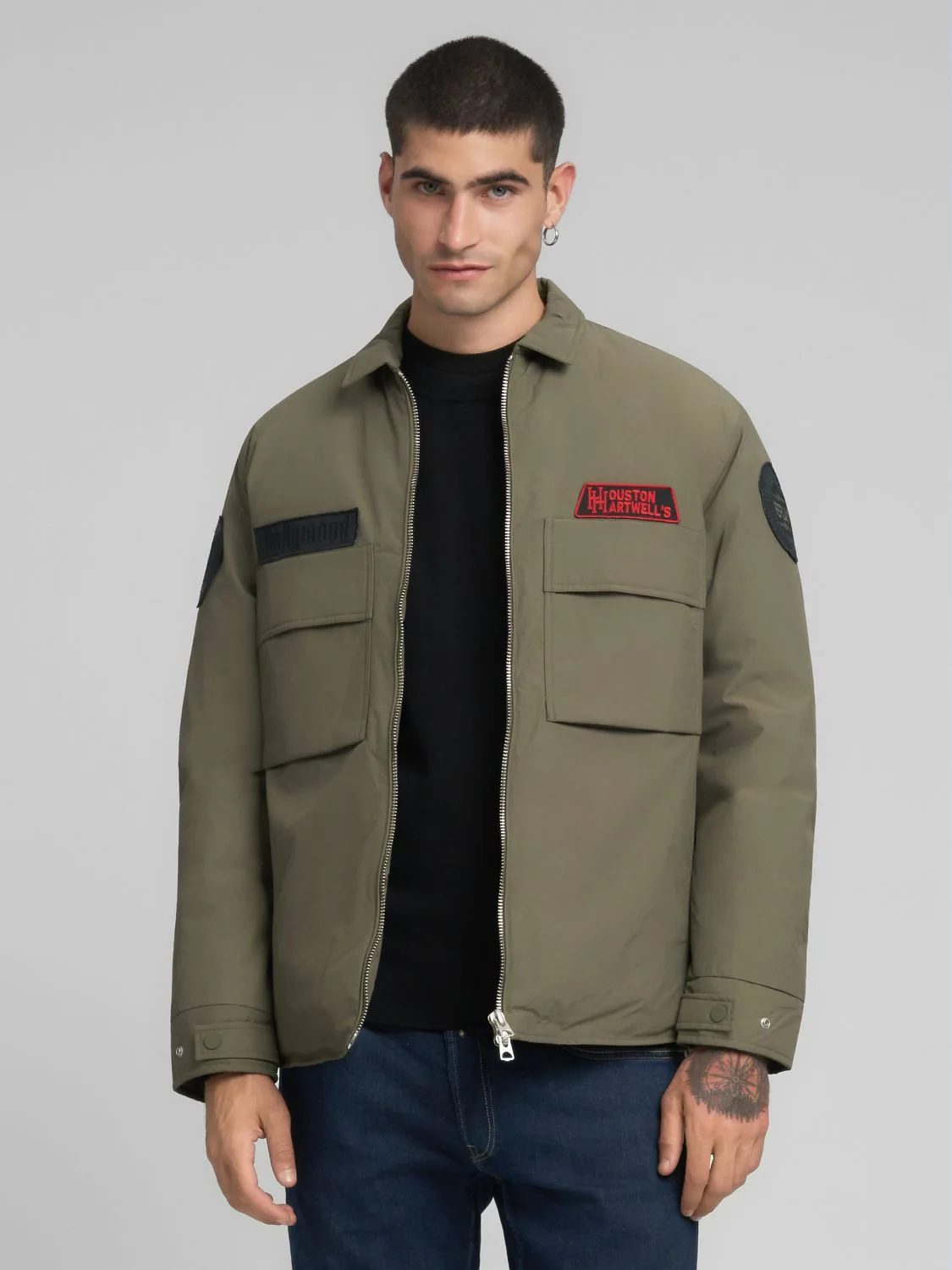 REPLAY PADDED RIDER JACKET WITH PATCH M8471 .000.85328 MUD 2