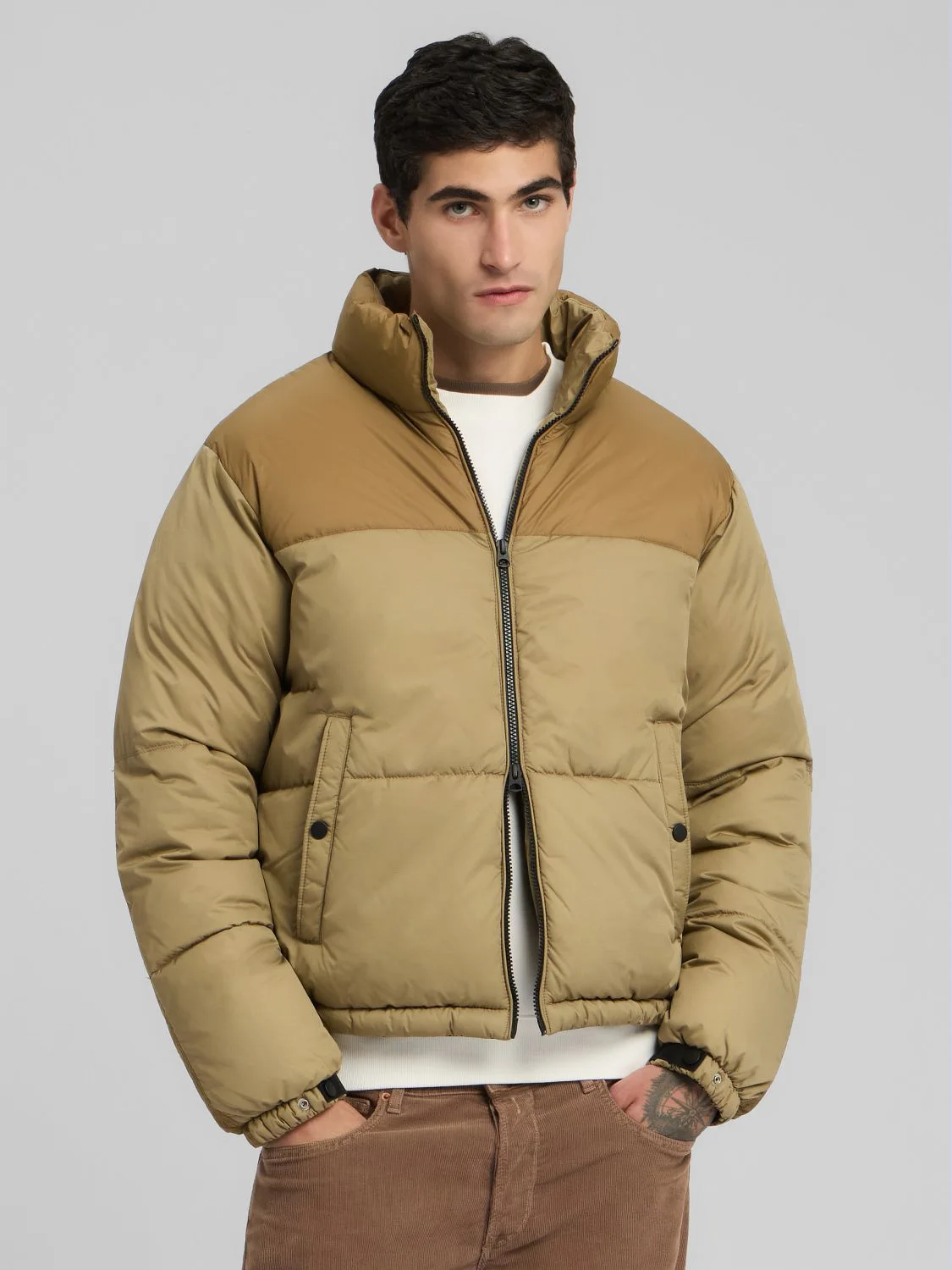 REPLAY PADDED JACKET WITH HIGH COLLAR M8481 .000.85312 LIGHT COFFEE 2