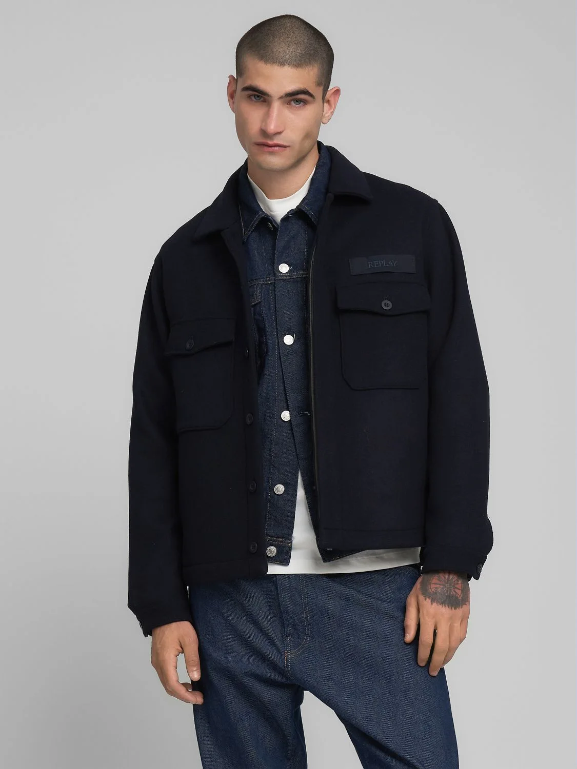 REPLAY WOOL-BLEND OVERSHIRT M8486 .000.85332 DEEP BLUE 2