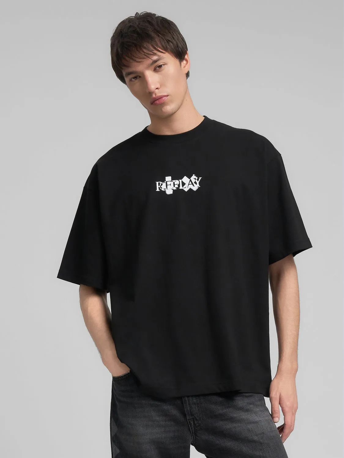 送料込★REPLAY★MMG340.000.23454Tシャツ T-shirt mit rundem ausschnitt und logo vorne und hinten