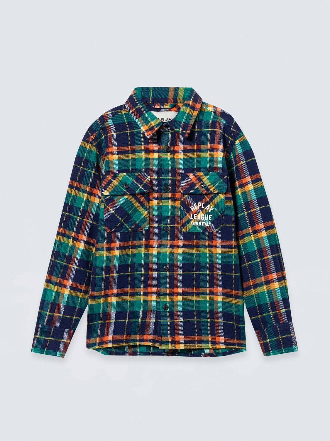 REPLAY CHEQUERED COTTON FLANNEL SHIRT SB91IE.000.724C7W BLUE/GREEN/ORANGE/WHITE 1