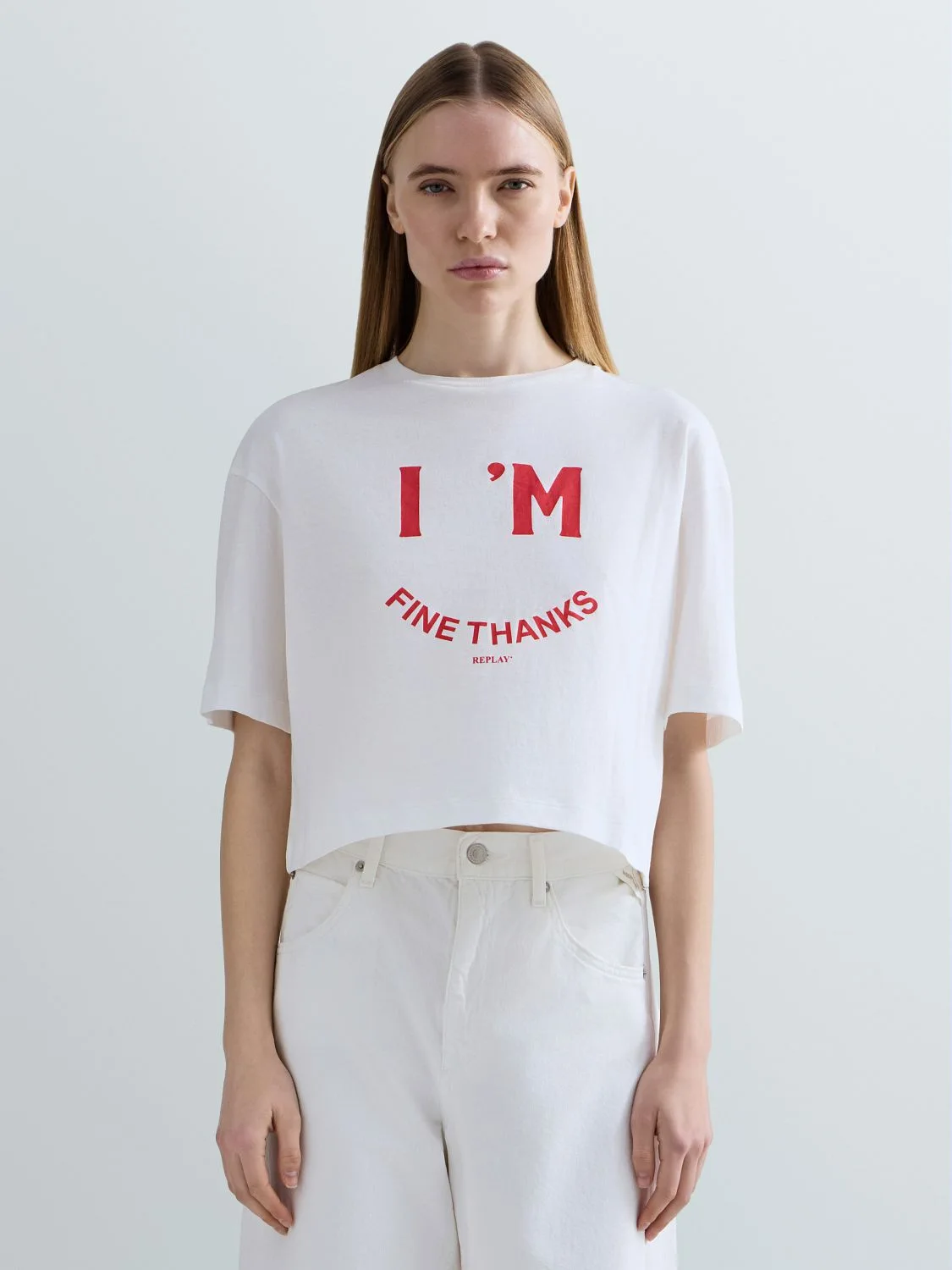 CROPPED-JERSEY-T-SHIRT MIT DRUCK