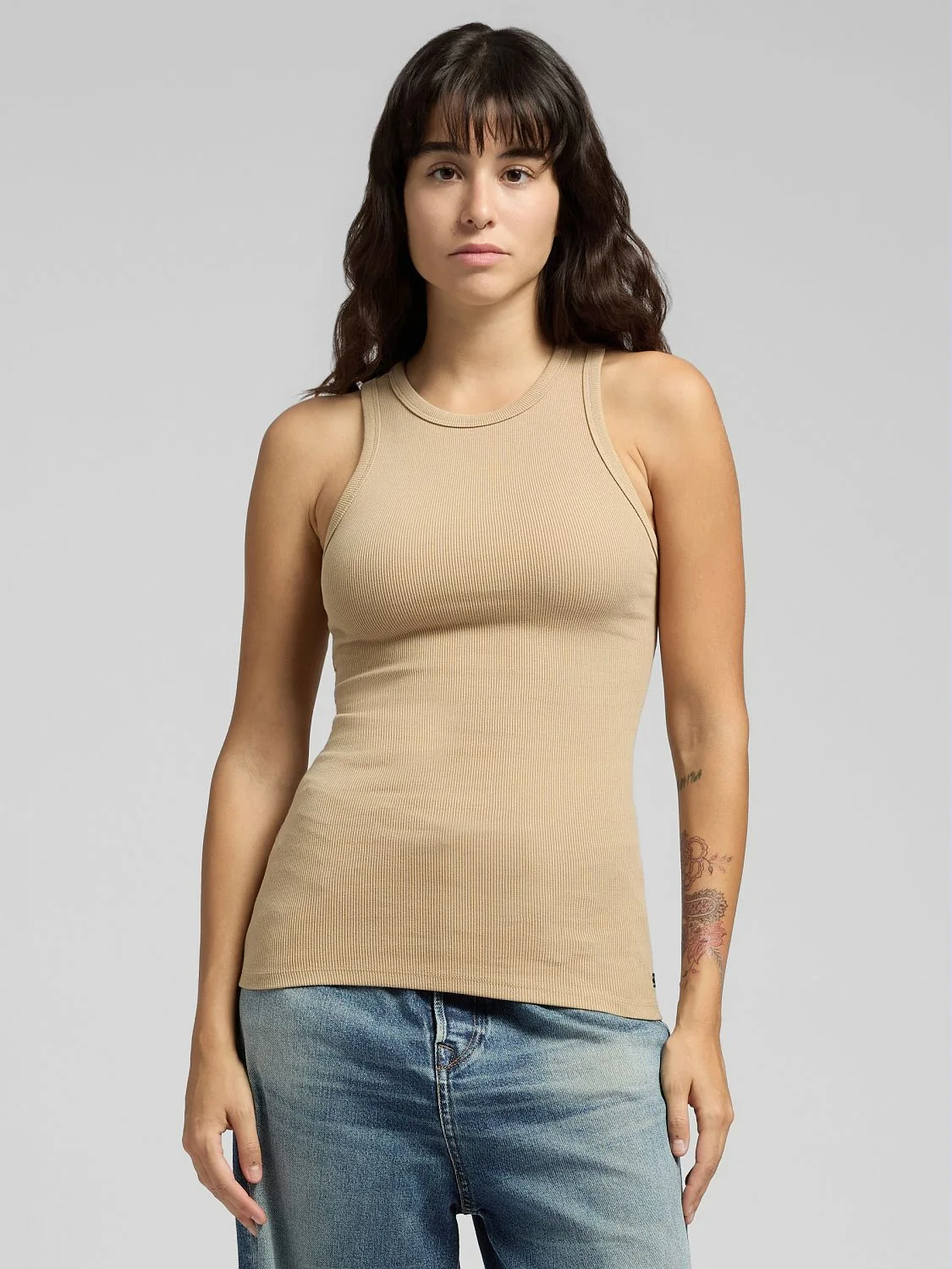 REPLAY SCHMAL GESCHNITTENES GERIPPTES TANKTOP W3465 .000.23946 STONE IVORY 2