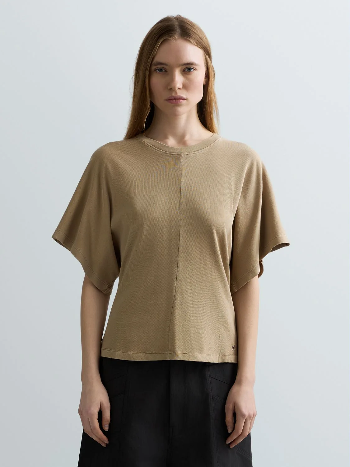 BAUMWOLL-T-SHIRT SLIM MIT WEITEN ÄRMELN