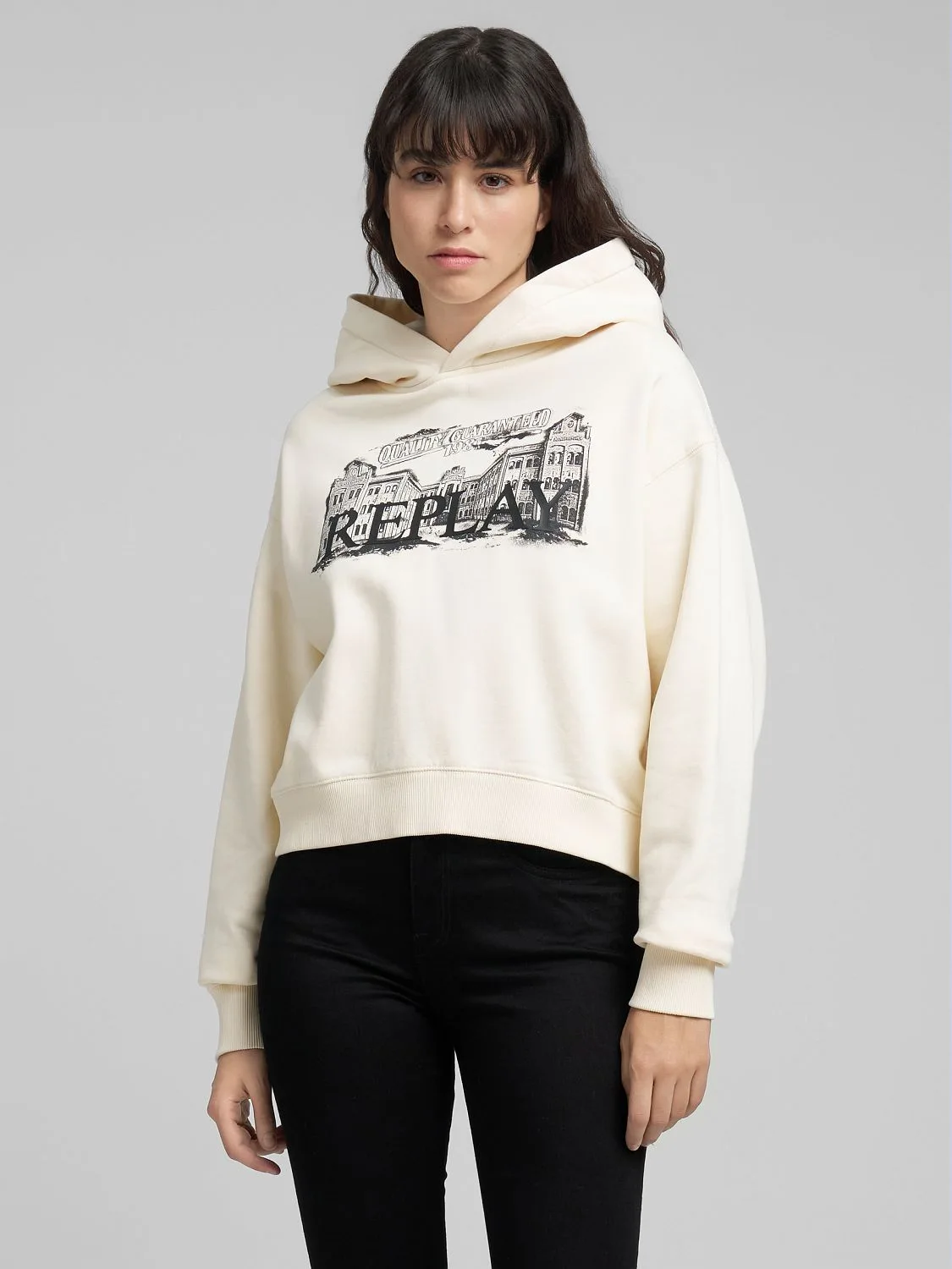 REPLAY KAPUZENSWEATSHIRT MIT LOGOPRINT W3503 .000.23942 WINTER WHITE 2