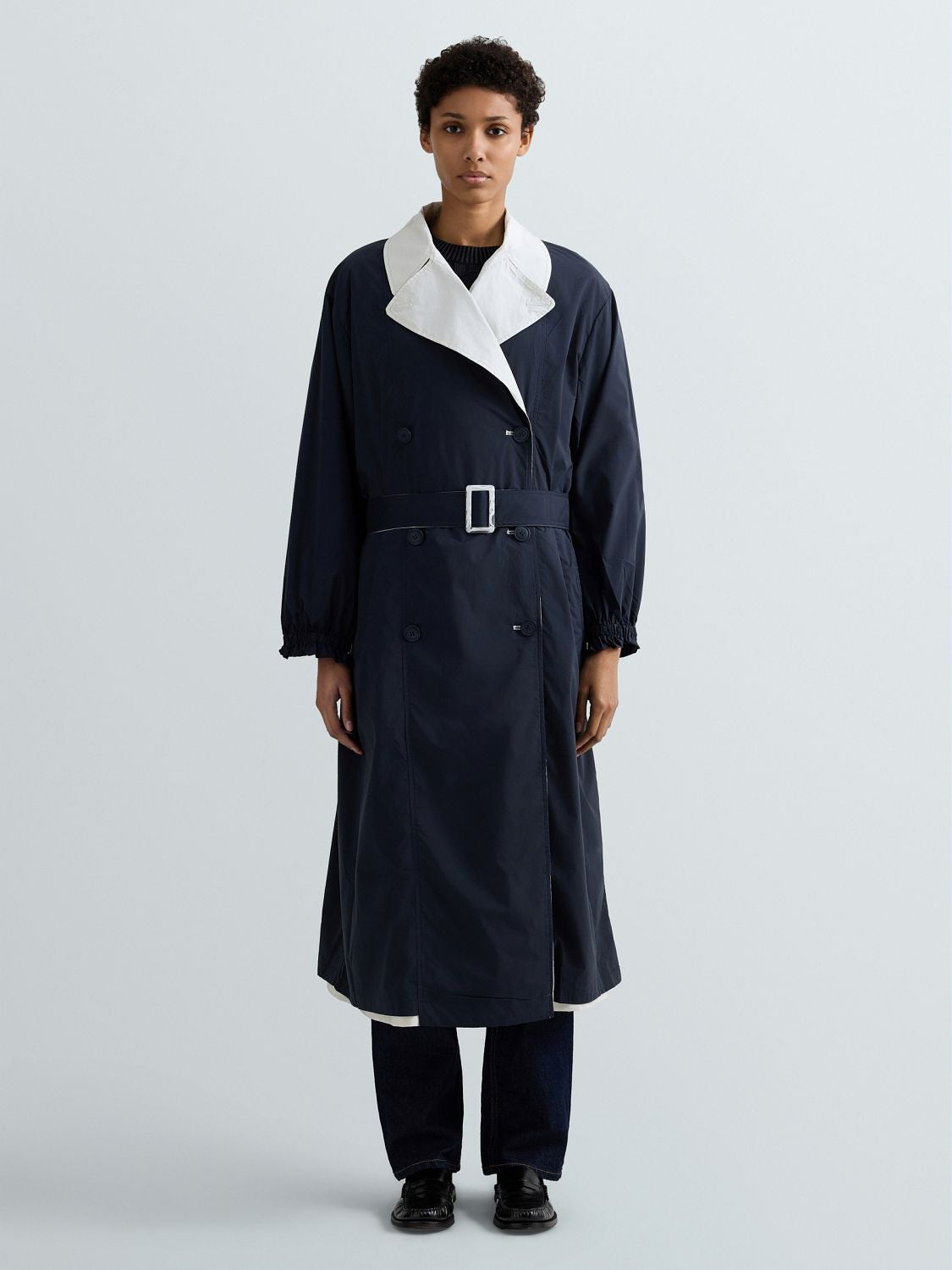REPLAY LONG REVERSIBLE TRENCH COAT W7933 .000.10367 NAVY/SILVER BIRCH 2