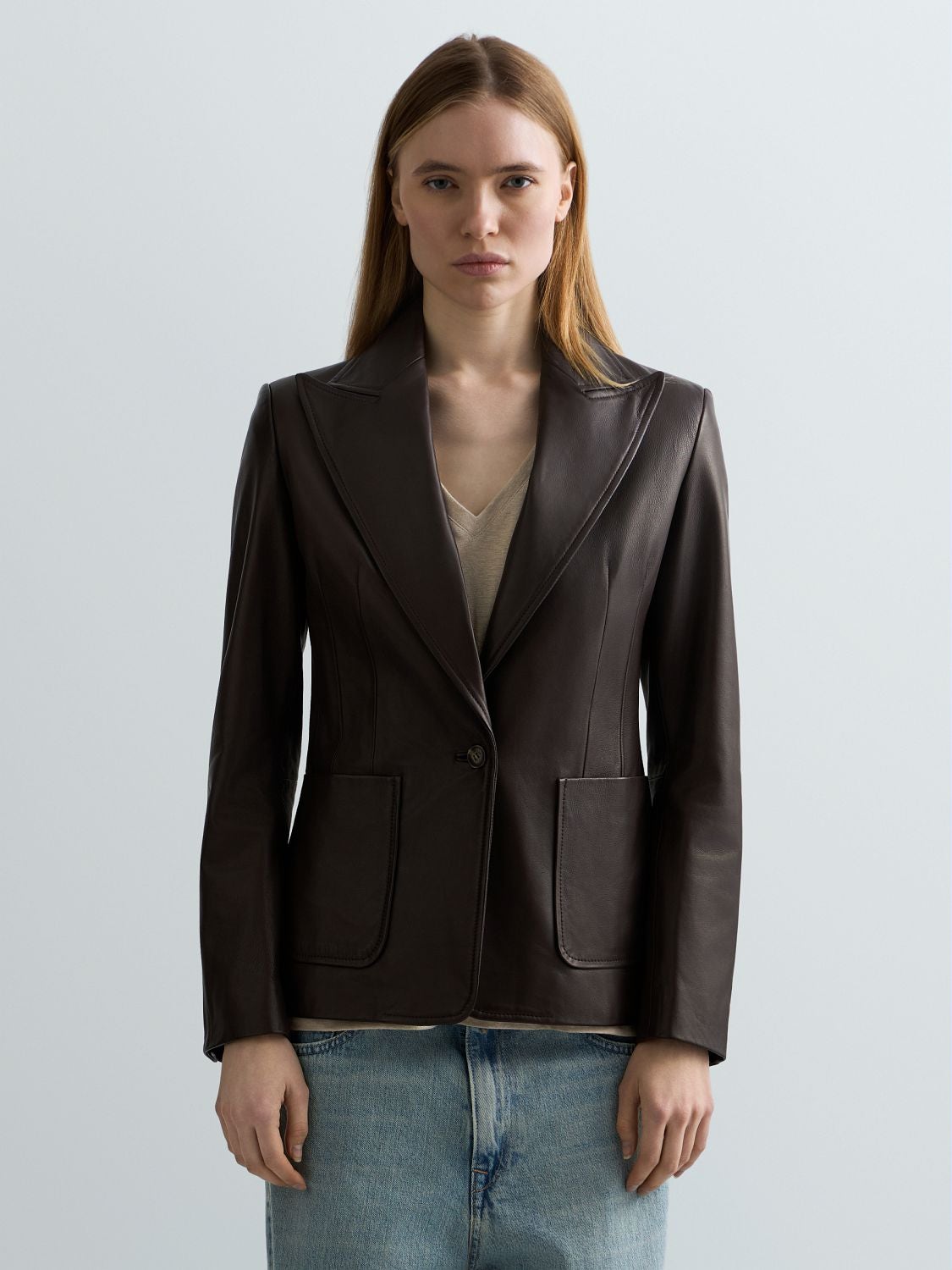 REPLAY REGULAR-FIT LEATHER JACKET W7972 .000.85544 COFFEE 2