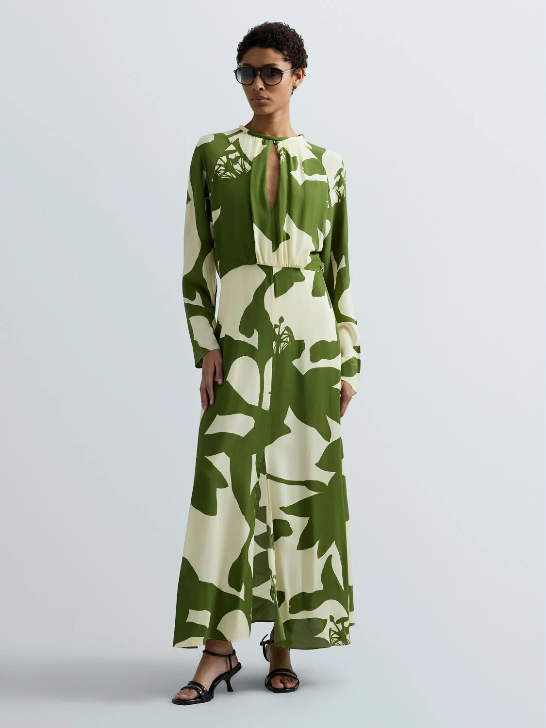 REPLAY LONG DRESS WITH TWO-TONE FLORAL PRINT W9227 .000.75108 WHITE/GREEN 1