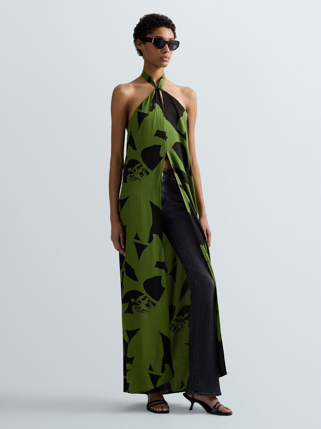 REPLAY LONG DRESS WITH FLORAL PRINT W9231 .000.75100 GREEN/BLACK 1
