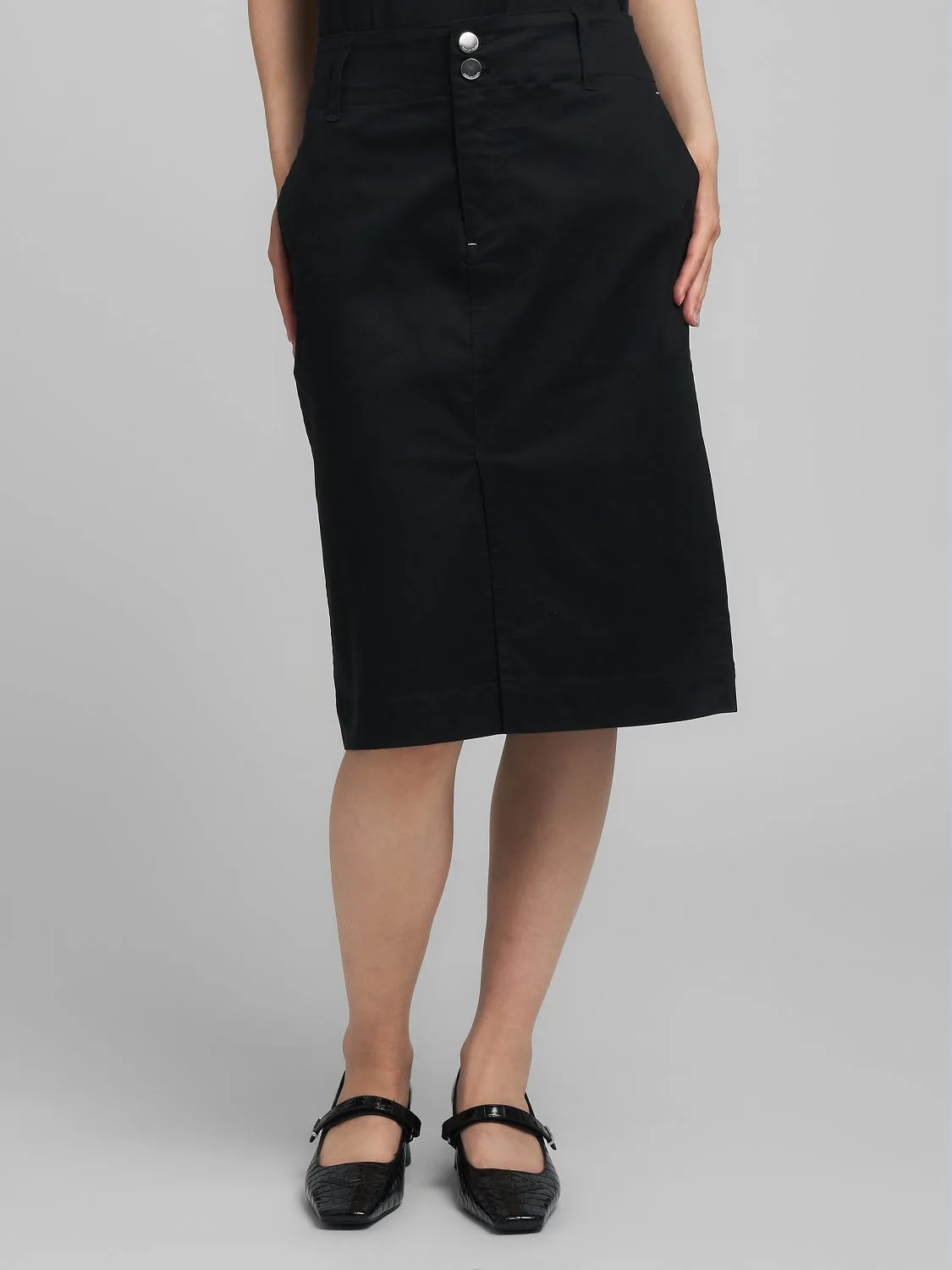 REPLAY TWILL MIDI SKIRT WITH SLIT W9912 .000.85361 BLACK 2