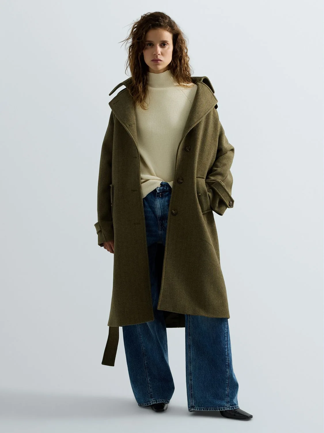 REPLAY WOOL-BLEND COAT WITH BELT W0014 .000.2223R GREEN/BROWN/OCRA 2