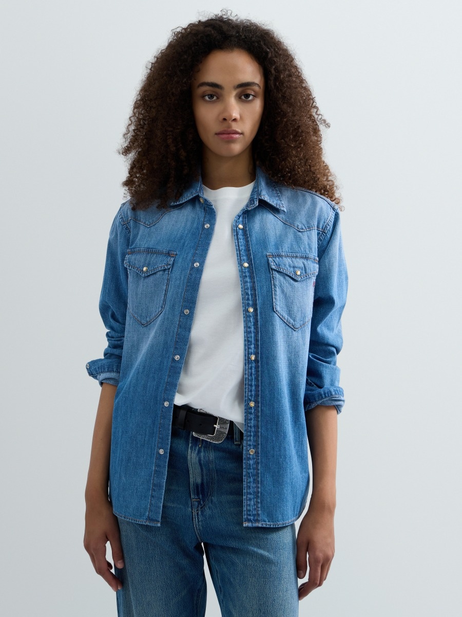 REPLAY LIGHT DENIM OVERSIZED WESTERN SHIRT W05N3 .00D.26C 27C MEDIUM BLUE 2
