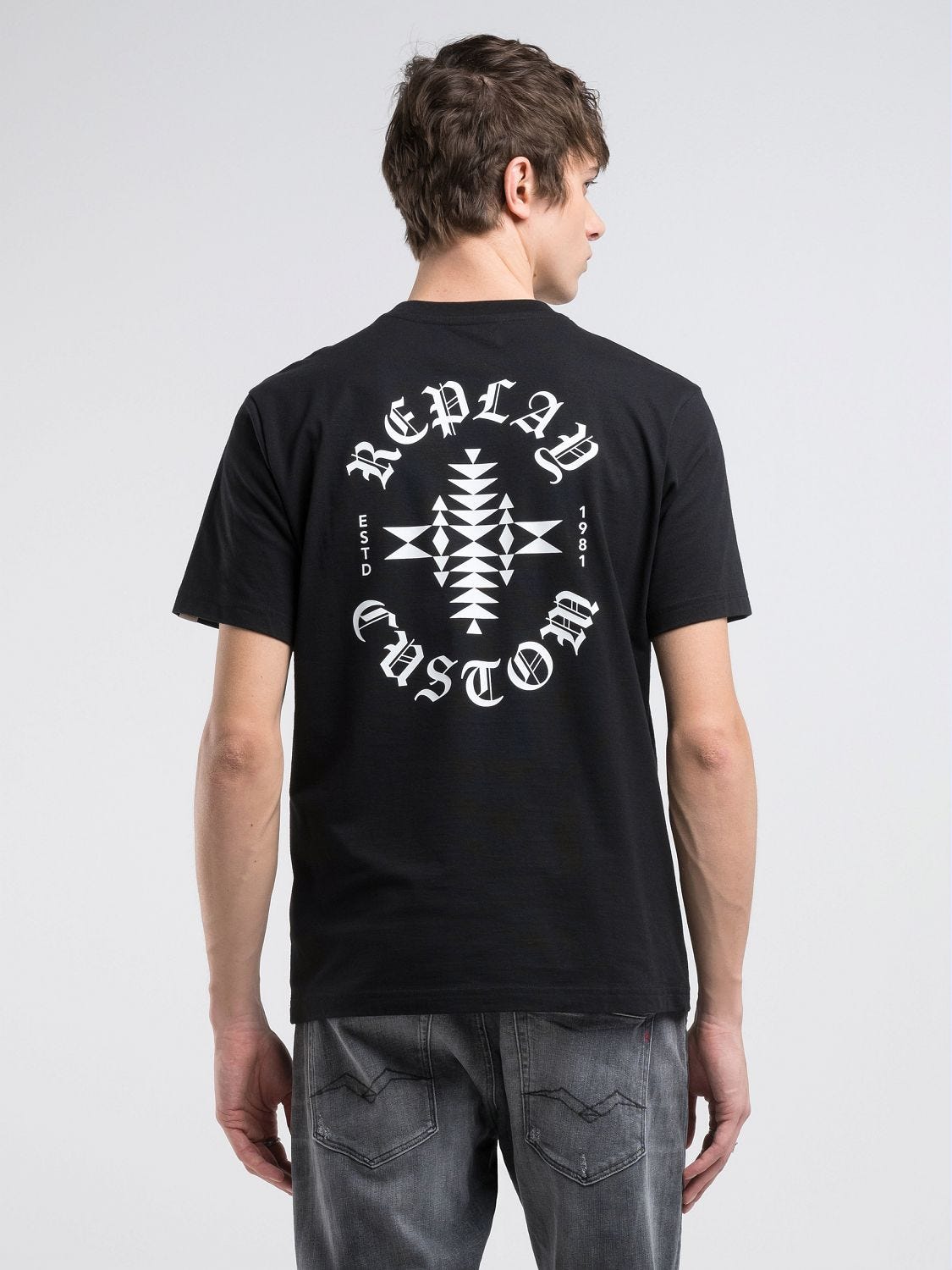 Cotton t-shirt with custom replay print Black | Replay Jeans