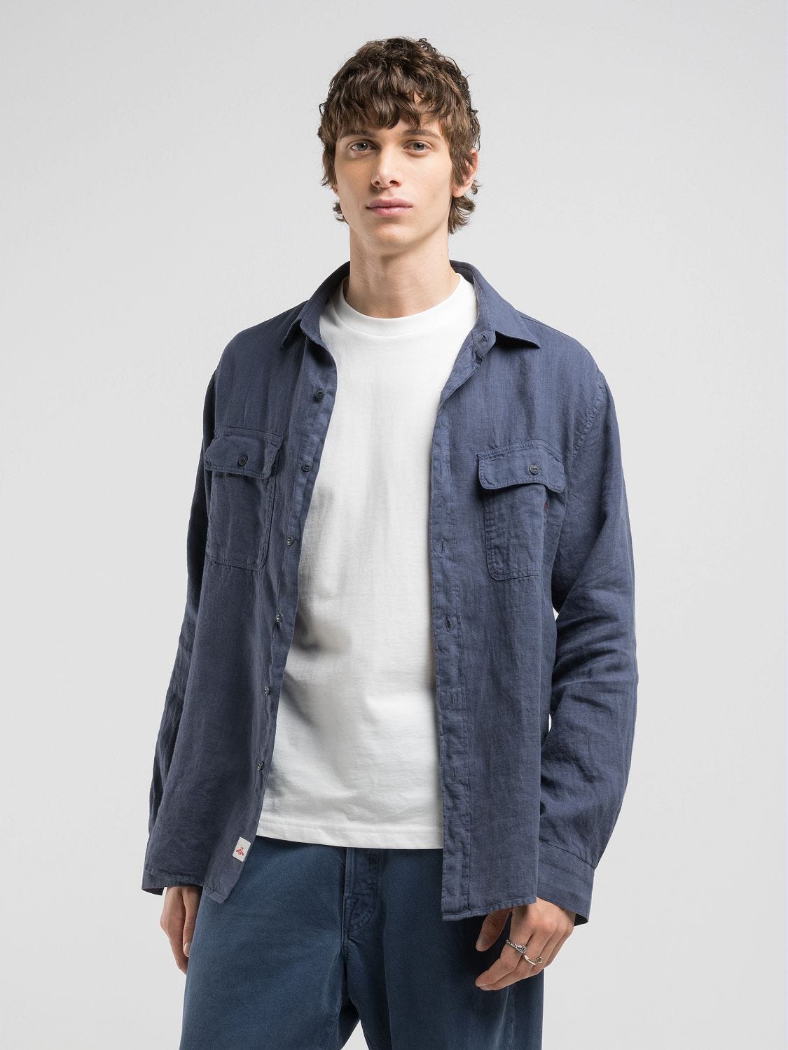 年末のプロモーション大特価！ Regular-fit linen shirt Medium blue | Replay Jeans 半袖Tシャツ