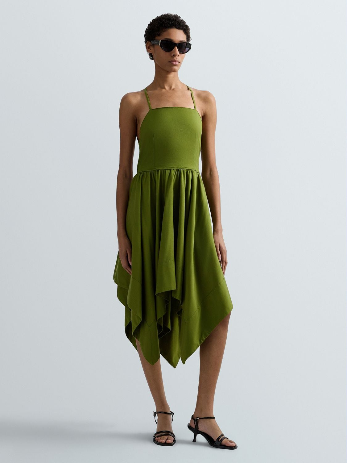 REPLAY SHORT ASYMMETRICAL DRESS W9240 .000.85531 CALLA GREEN 1
