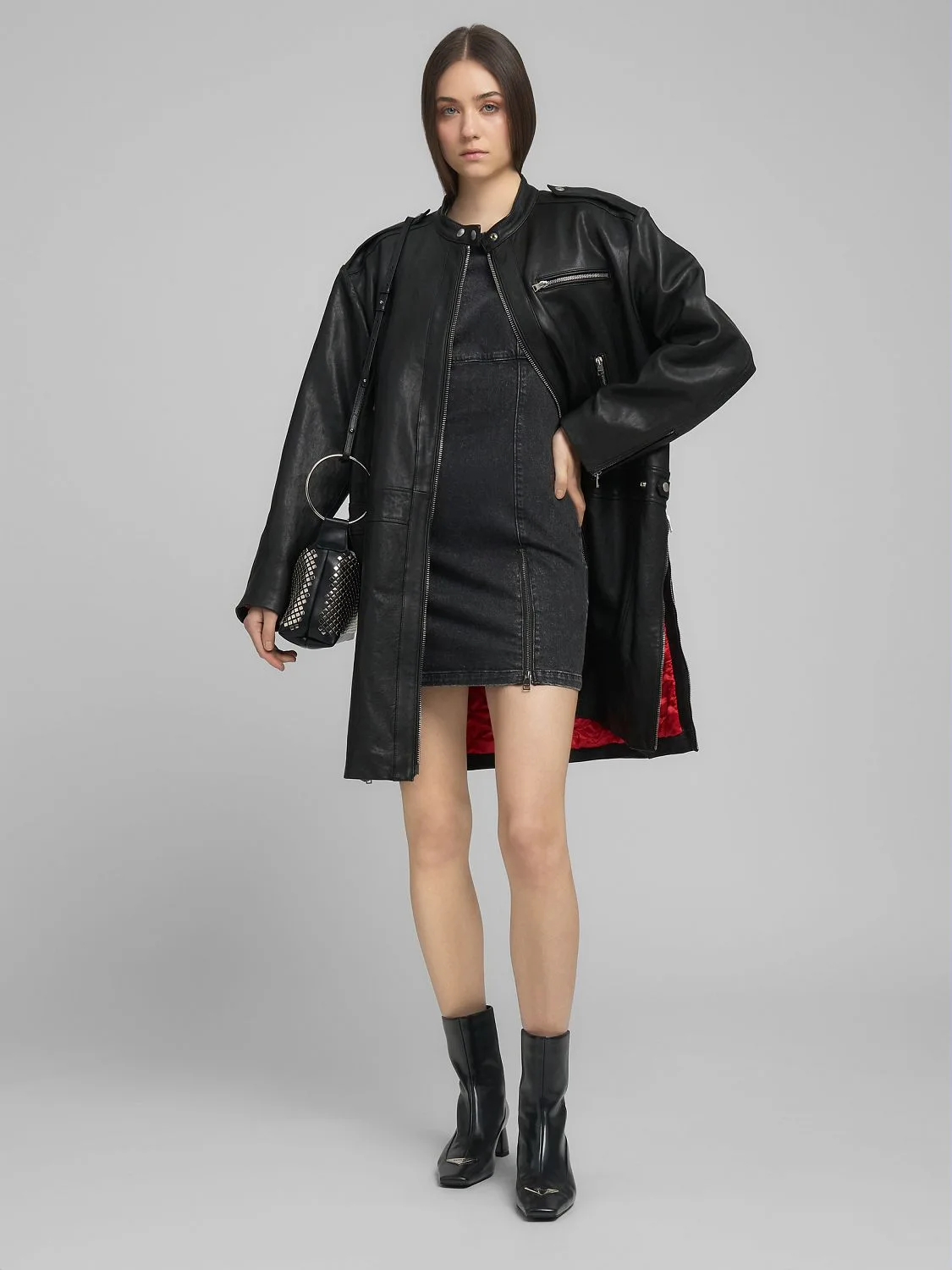 REPLAY COTTON-BLEND DENIM MINI DRESS W9257 .000.939 97B BLACK 1