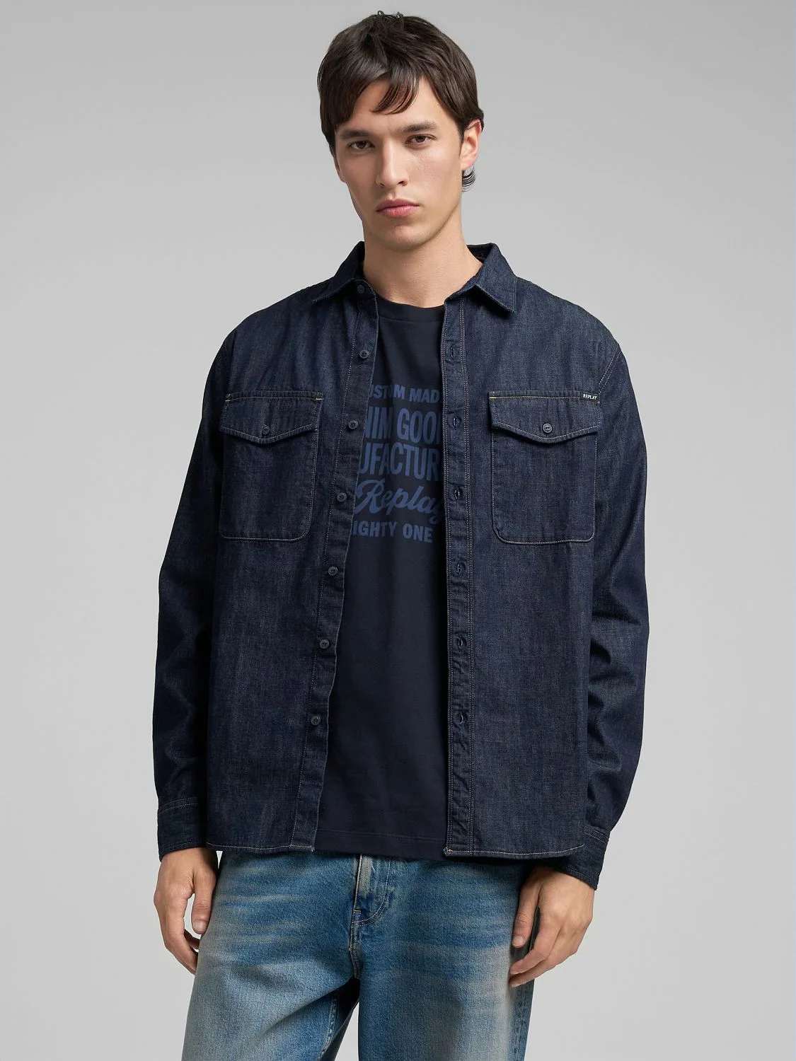 REPLAY CAMISA DE DENIM LAVADO ENJUAGADO M4124 .000.860 B04 DARK BLUE 2
