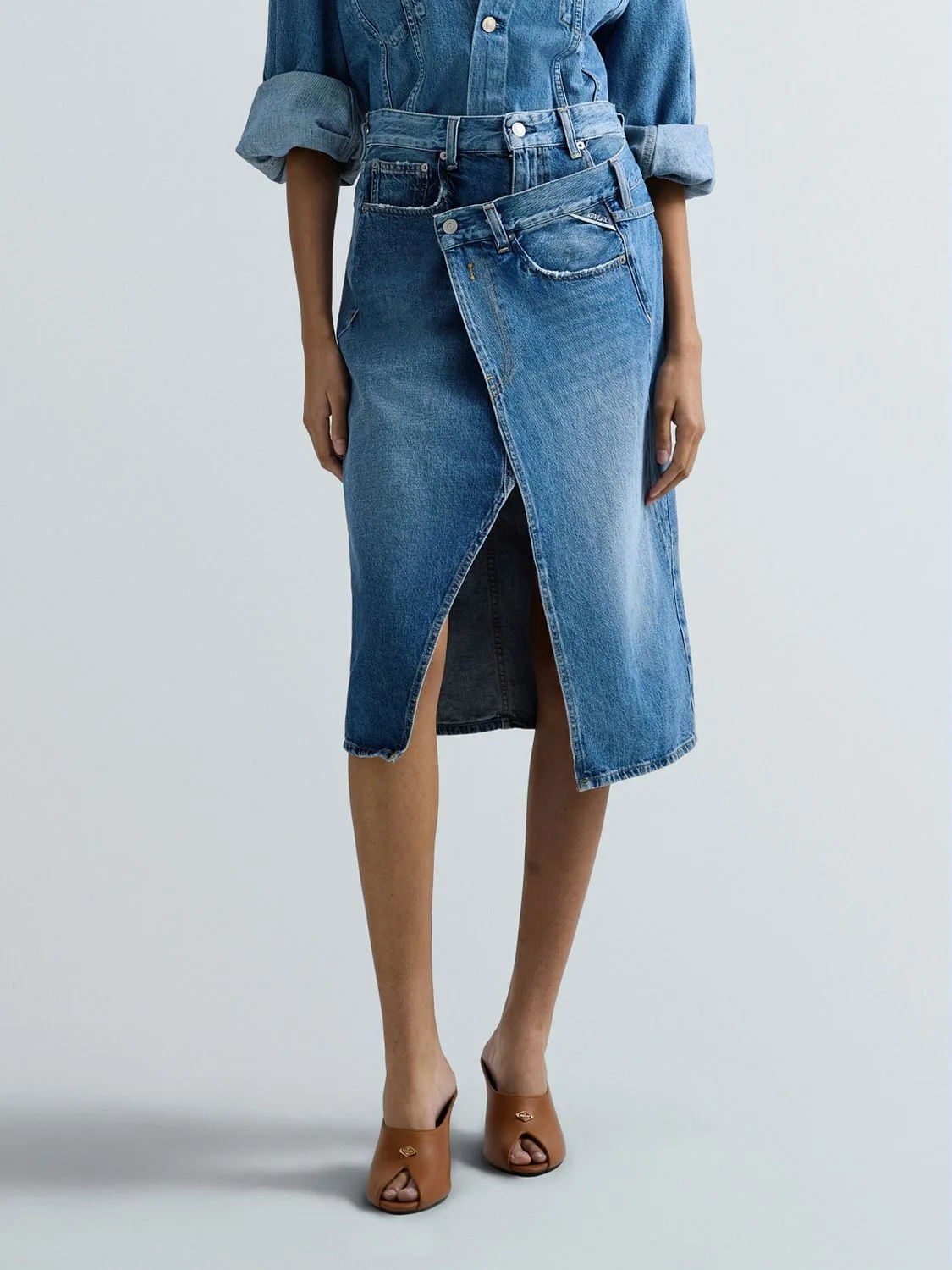 REPLAY DENIM MIDI SKIRT W9982 .000.10374 MEDIUM BLUE 2
