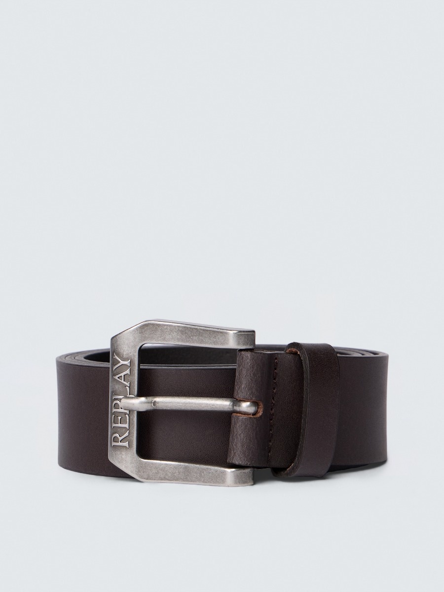 REPLAY CINTURÓN DE PIEL CON HEBILLA CON LOGOTIPO AM2417.000.A3008A BLACK BROWN 1
