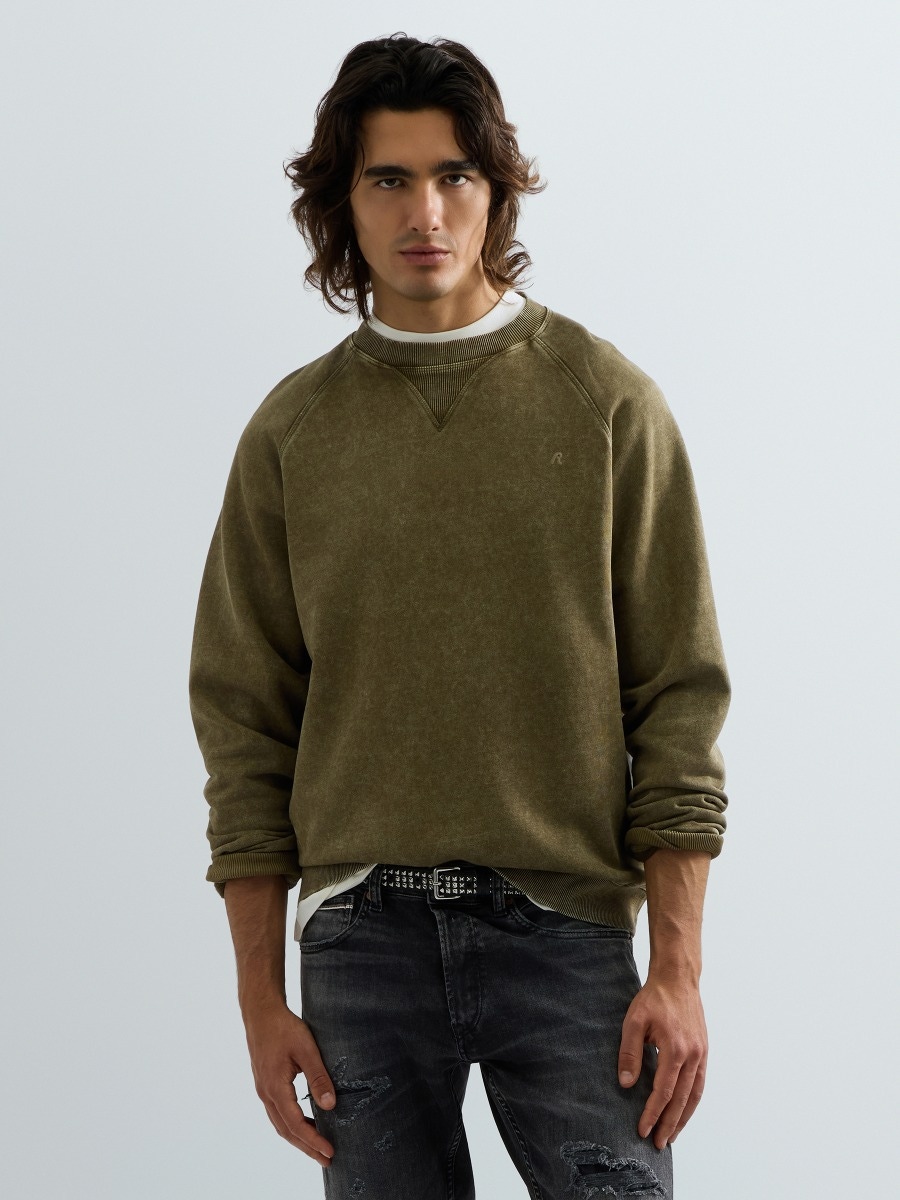 REPLAY SWEATSHIRT WITH FADED EFFECT AND LOGO M13LV .000.72296G IVY GREEN 2