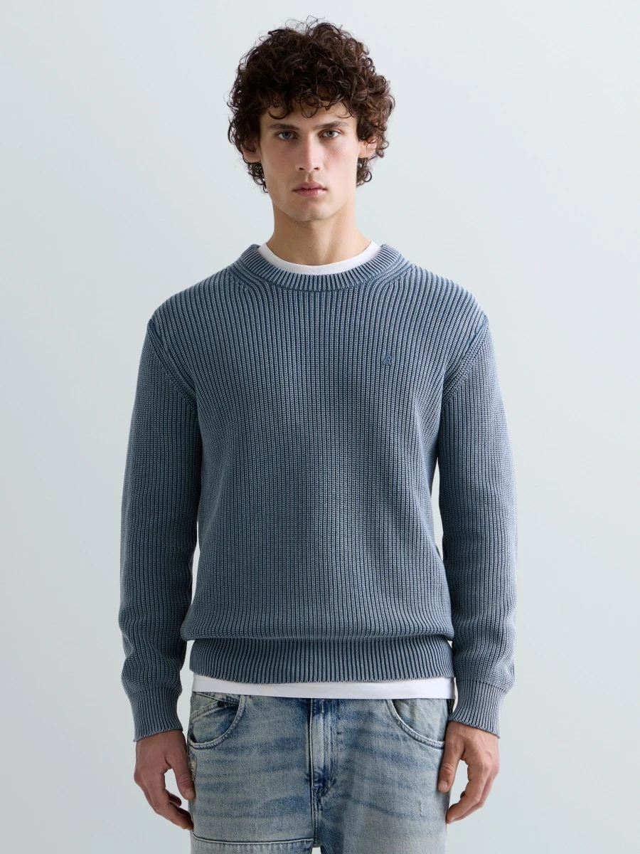 REPLAY WORN-IN EFFECT RIBBED COTTON SWEATER UK00AS.000.7246IG CHINA BLUE 2