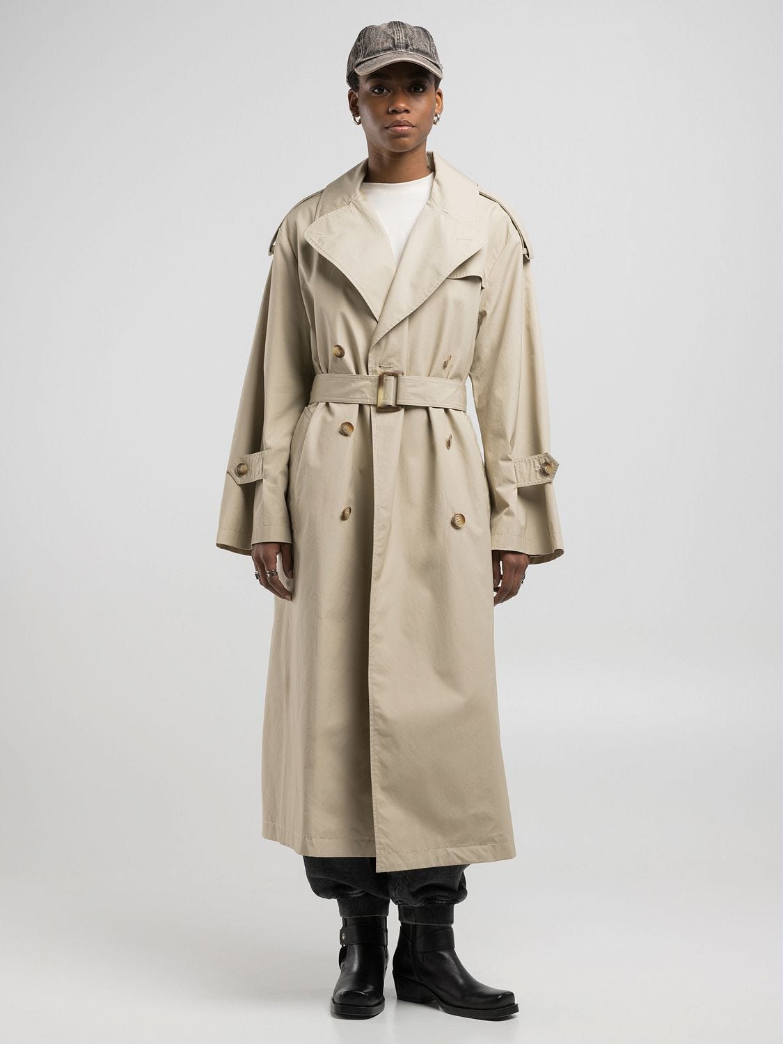 Relaxed-fit cotton trench coat Ivory | Replay Jeans
