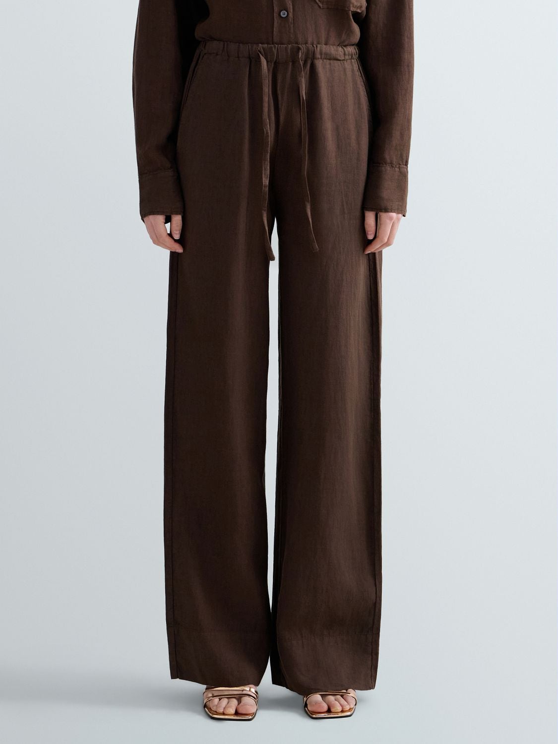 REPLAY LINEN PYJAMA-STYLE TROUSERS W8131A.000.85574G COFFEE 2