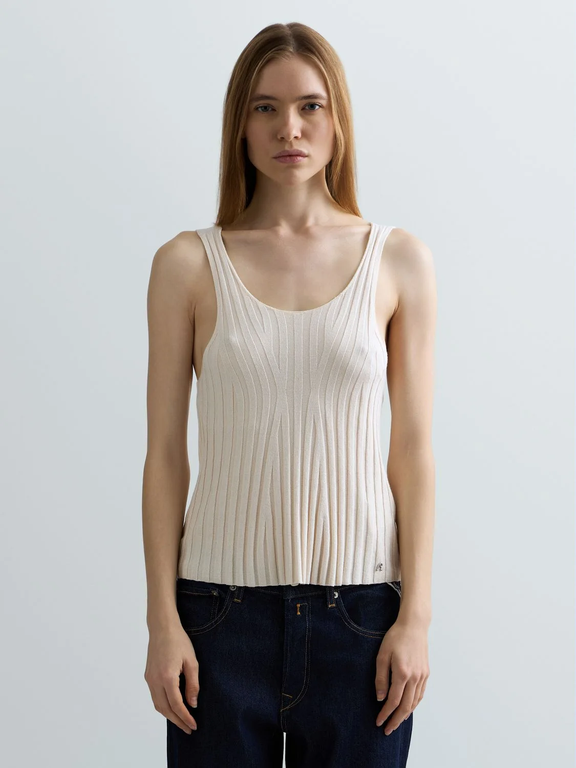 REPLAY FLAT RIB-KNIT TOP DK4204.000.G23780 IVORY 2