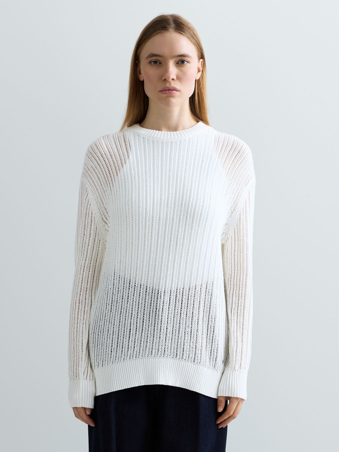 REPLAY OPENWORK COTTON AND NYLON SWEATER DK4209.000.G24048 NATURAL WHITE 2