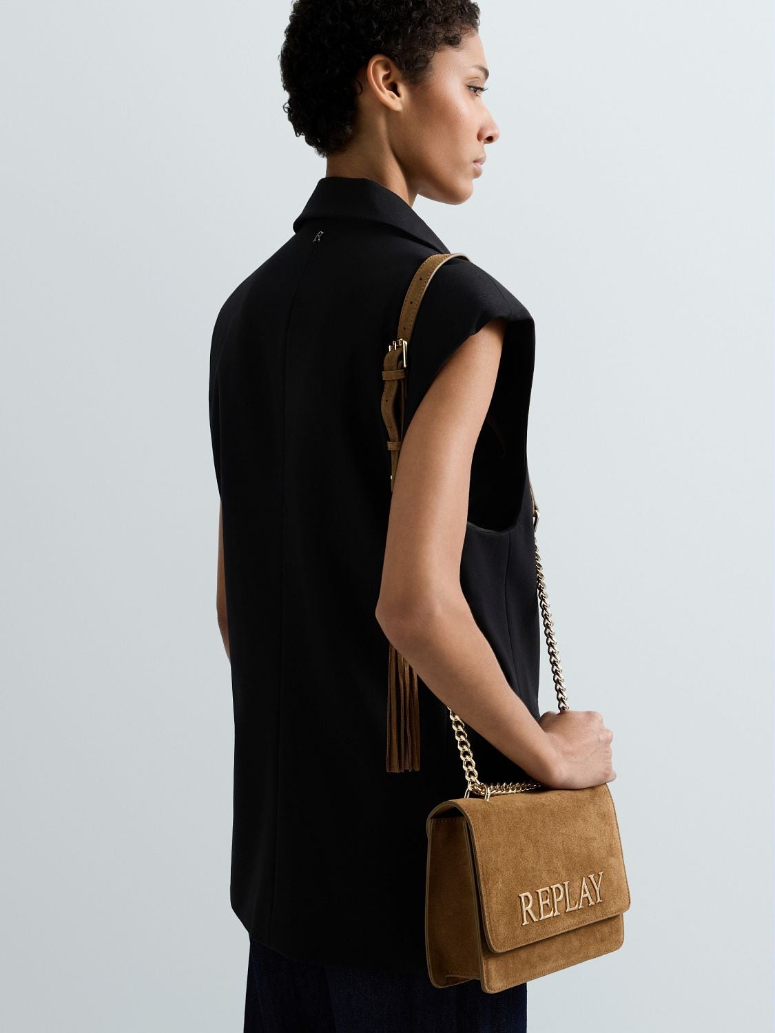 REPLAY SAC BANDOULIÈRE EN DAIM À LETTRAGE FW3000.009.A1201A BRONZE BROWN 4