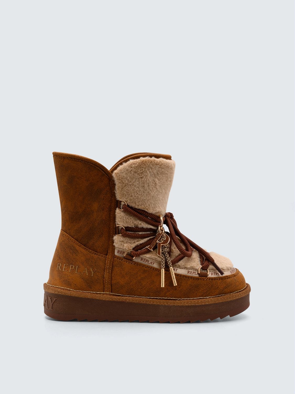 REPLAY BOTTINES AVEC FAUSSE FOURRURE ET BRELOQUE SANTA&nbsp;PEAK GWF6H .000.C0205T BROWN__ 1