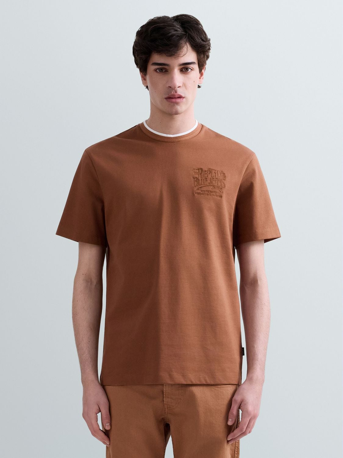 REPLAY T-SHIRT EN JERSEY AVEC BRODERIE M3428 .000.23804 TOBACCO 2